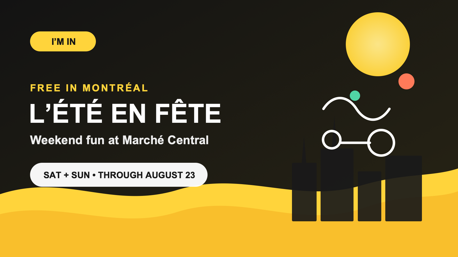 Illustration for L’Été en Fête, a free weekend event at Marché Central in Montréal